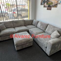 Corduroy sectional sofa with ottoman