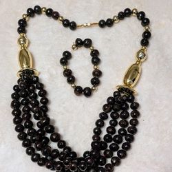 Necklace Bracelet Set Gold Black Beaded Necklace And Bracelet Set 