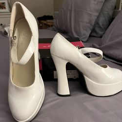 White  Mary Jane Platform Patent Leather  Shoes