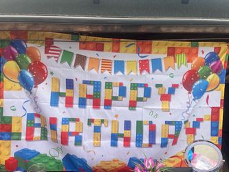 Lego party banners and balloons