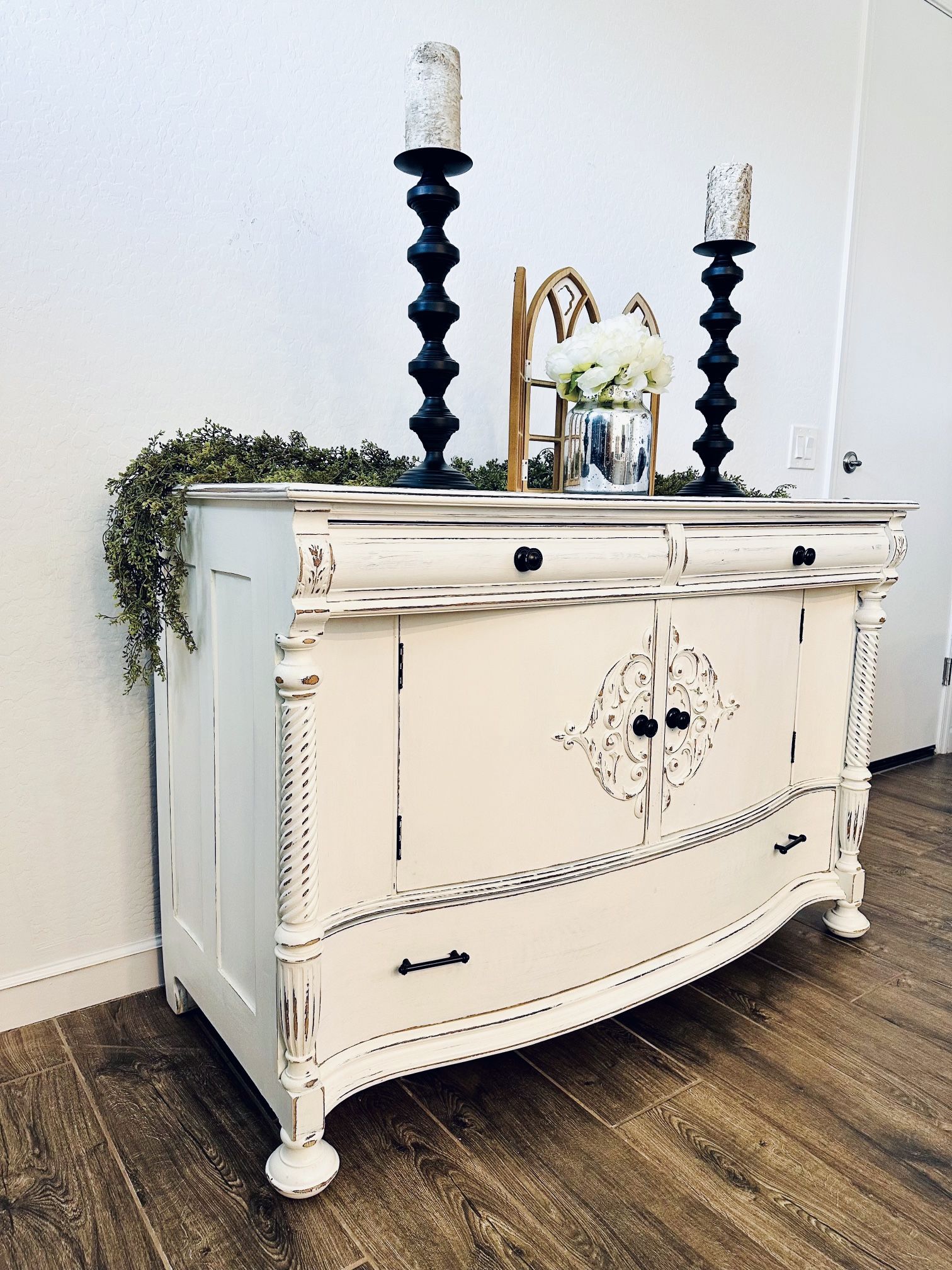 Solid Wood Vintage Buffet Cabinet Shabby Chic Farmhouse Sideboard, Rustic Storage or Display Piece