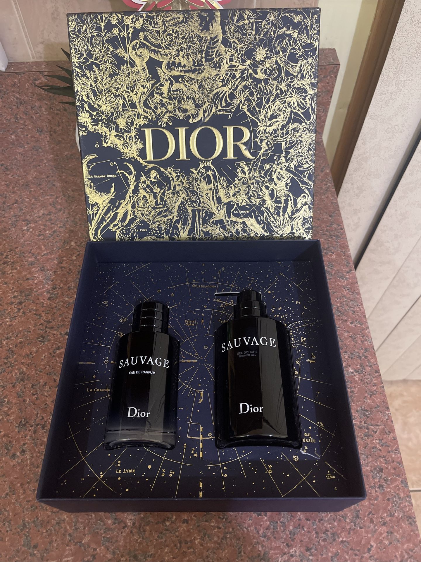 Sauvage Christian Dior Gift Set Parfum 3.4 Oz After Shave Balm 1.7 Deodorant 2.6