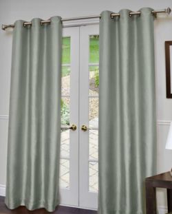 Jaclyn Love Dupioni Faux Silk 96” Panel Window Curtains, Sea Glass (4 Panels)