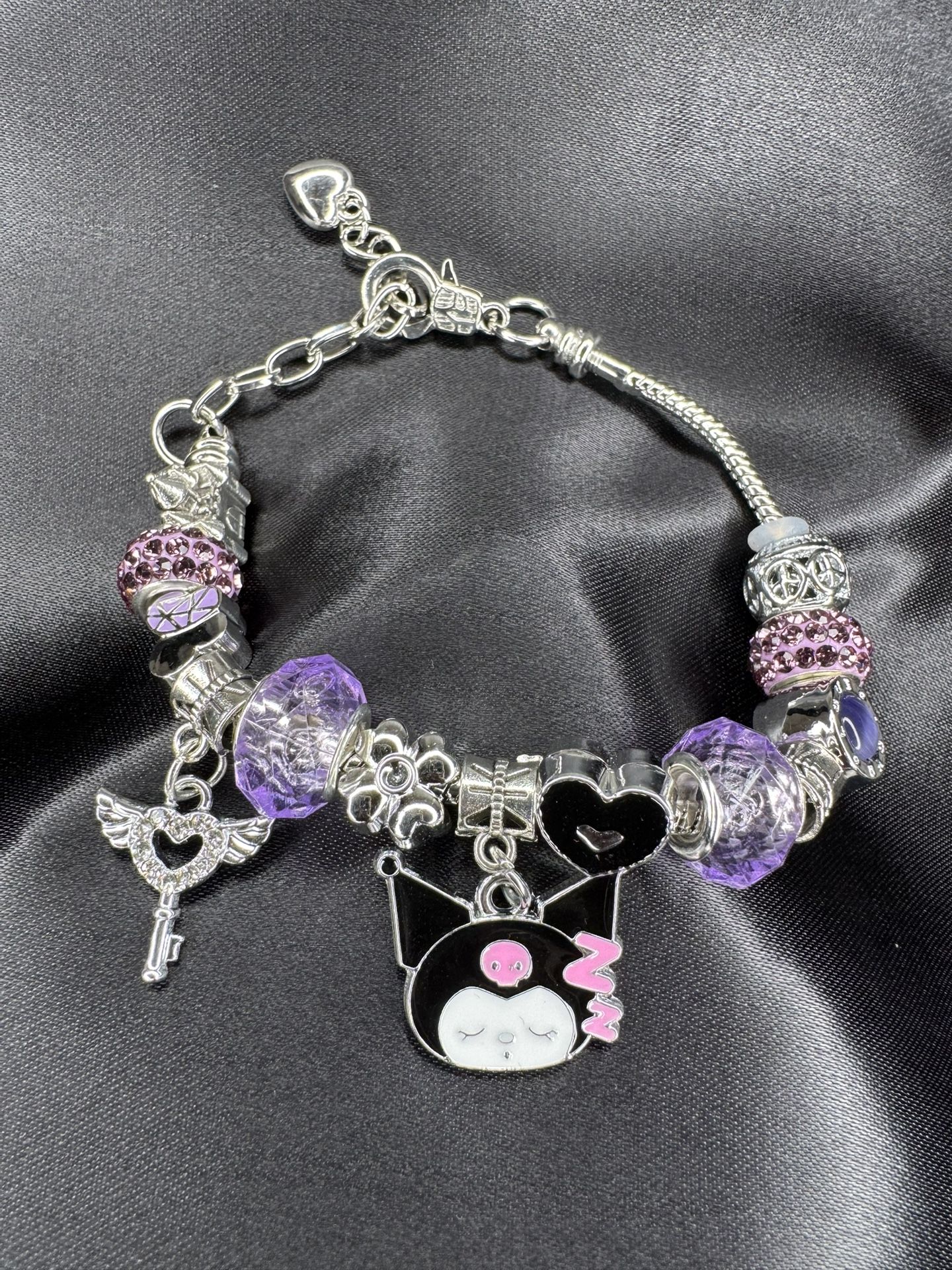 Silver Pink & Purple Charm Bracelet 