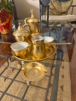 Gold Turkish Coffee Set with Tray