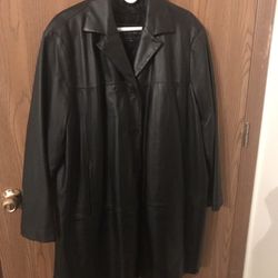 Ladies Seventh  Avenue  Long Black Leather Coat 