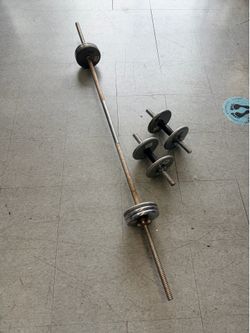 Adjustable dumbbells weights with threaded barbell.  5 to 50 lbs.