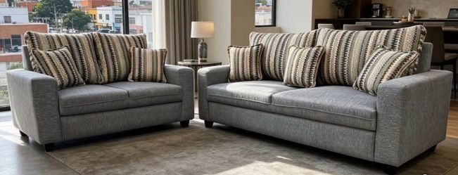 Gray Fabric Sofa and Loveseat Set