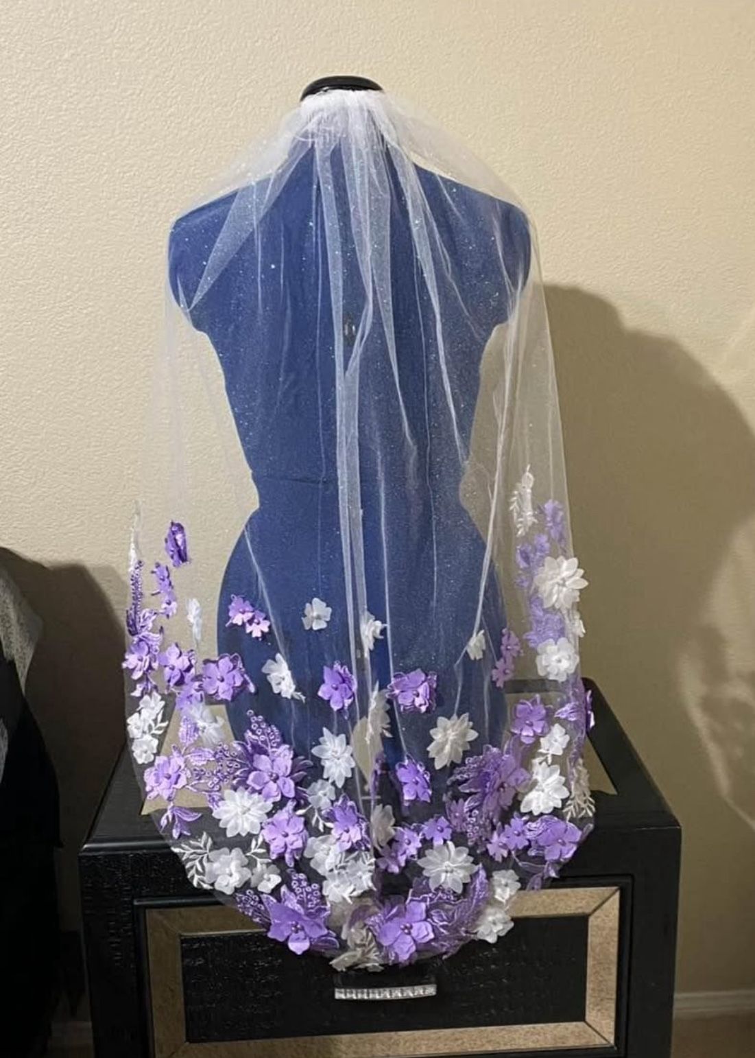 Custom Designer Wedding Veil with Glitter and Florals