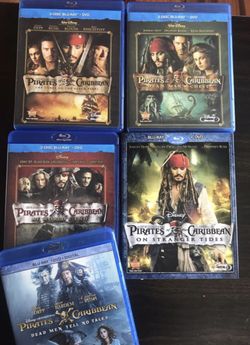 Pirates of the Caribbean 1,2,3,4 and 5 complete Collection for $40, Disney marvel Harry Potter DC movies bluray and dvd collectibles