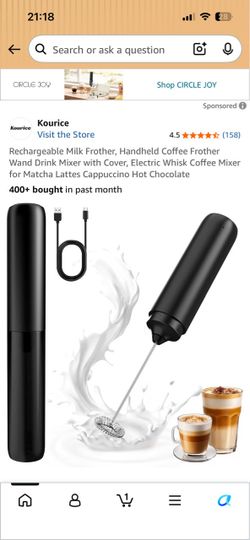 Rechargeable Milk Frother, Handheld Coffee Frother Wand Drink Mixer with Cover, Electric Whisk Coffee Mixer for Matcha Lattes Cappuccino Hot Chocolate
