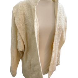Vintage Womens Jacket Coat Blazer by MJ Seattle 1980s Off White Coat Jacket Lambs Wool boucle puffy sleeve Blazer Sz 10 