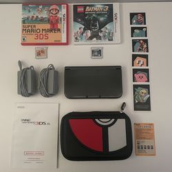 MINT Nintendo 3DS XL with 2 Games, 2 Chargers, Stylus, Case, AR Cards,  & Original Manual