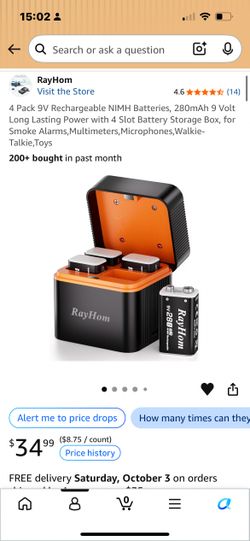 RayHom 4 Pack 9V Rechargeable NiMH Batteries 280mAh - Brand New