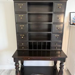 Ebony Deskw, With Storage And Pull Out Writing Shelf.