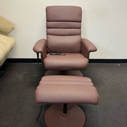 Brown Faux Leather Recliner Chair & Ottoman Swivel Base