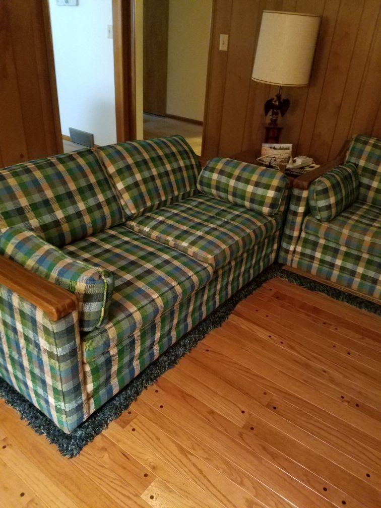 Couch, loveseat. Corner table with lamp and side table with lamp