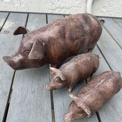 Vintage Rustic Cast Iron Pig Figurine 3 Pieces