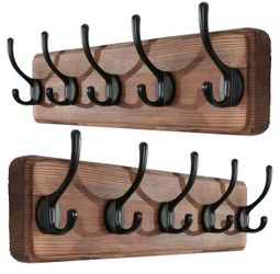 SKOLOO Rustic Wall Mounted Coat Rack, Case of 2, Pine Solid Wood Coat Hook Hanger