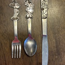 Vintage Walt Disney, Mickey Minnie, and Donald silverware