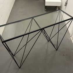 Metal Geometric Console Table with Clear Glass Top