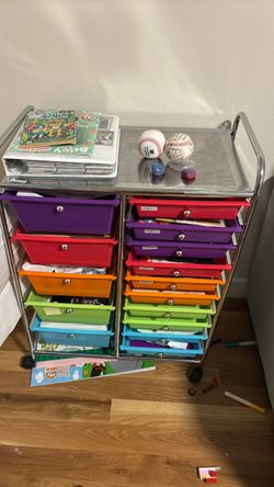 Rolling Storage Cart with Rainbow Drawers