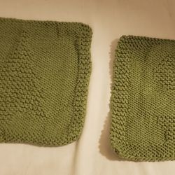 Green Hand-knitted Christmas/Holiday Topiary Dishcloths/Pot Holders (Pair set)
