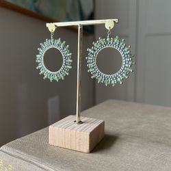 Handcrafted Aqua Starburst Earrings ( D1.5” ) firm on price