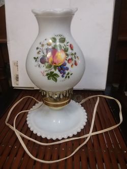 Vintage Milk Glass Boudoir Lamp with Painted Top Globe