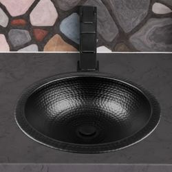 Monarch Abode 19194 Black Hand Hammered Bathroom Sink 16in Round Dual Mount New