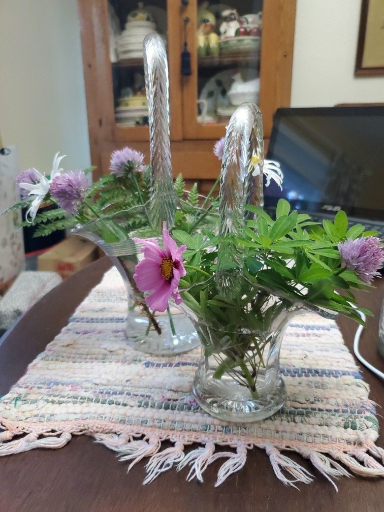 Depression Glass Basket (2) Vintage /Bride /Vases