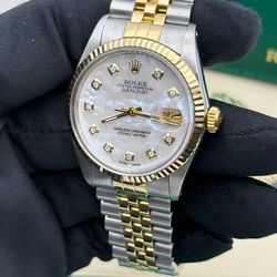 Rolex Datejust 36mm 18k yellow gold & Steel 16013 MOP diamond dial jubilee box & appraisal papers