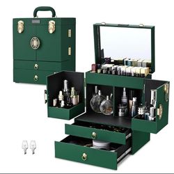 Byootique Makeup Case with Mirror Drawers Forest Green - Spring Sale