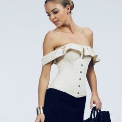 White cotton ruffle shoulders corset US 4, new without tags