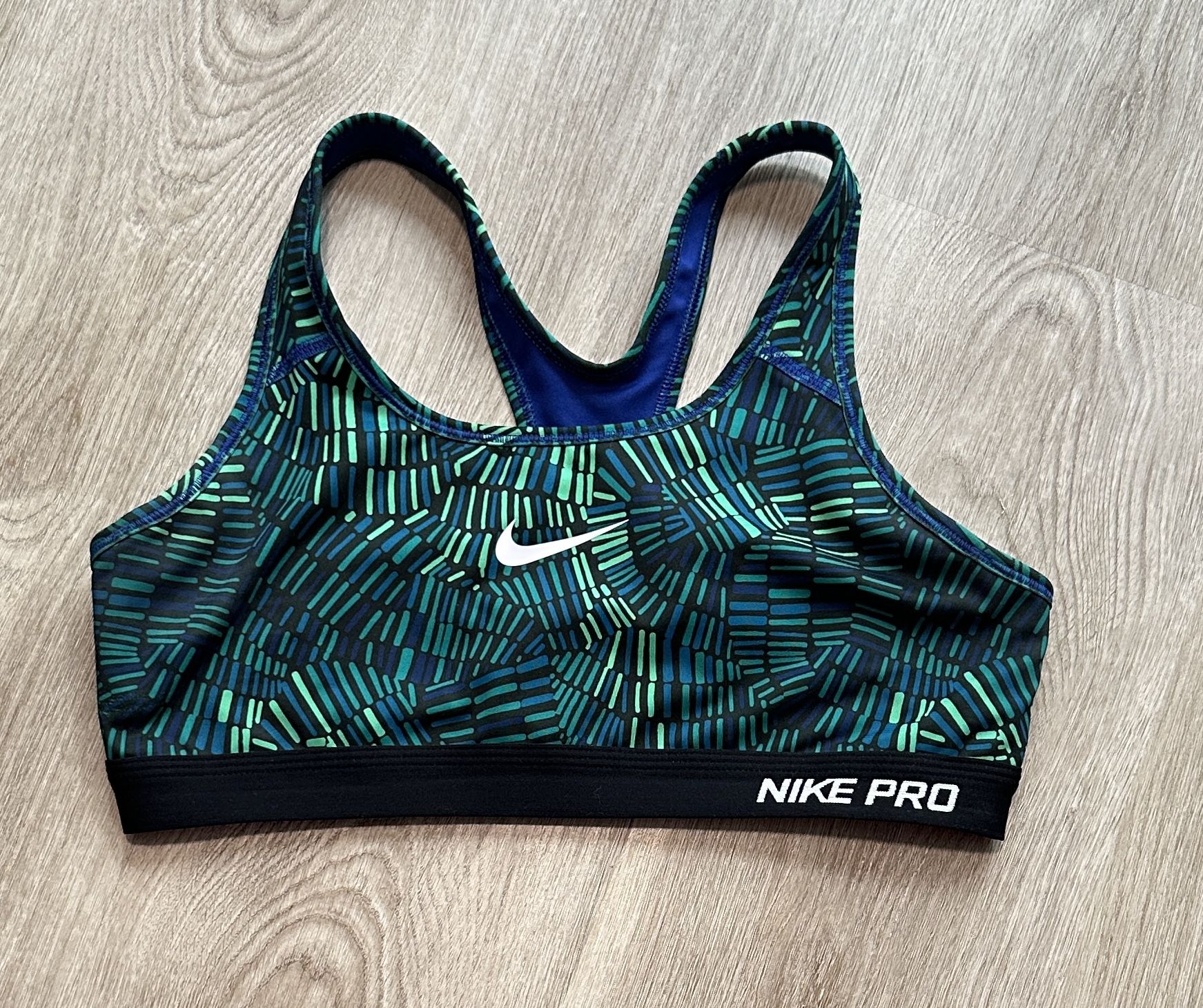 NIKE Pro Classic Dri Fit Tidal Sports Bra Size L Blue Green