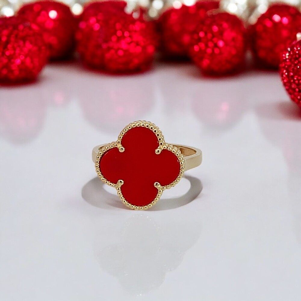 Van Cleef 14k Red Clover Ring Sz 10