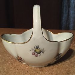 Limoges France Porcelain Basket Fruits Gold Trim