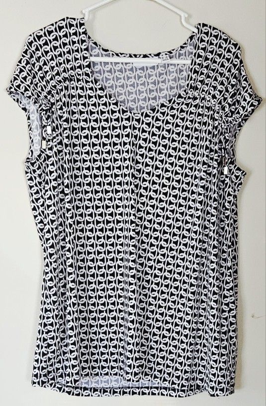 1X Susan Graver Black & White Patterned Women's Top