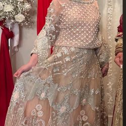 EID WEDDING GUEST LEHENGA CHOLI SIZE LARGE PINK SILVER PAKISTANI 
