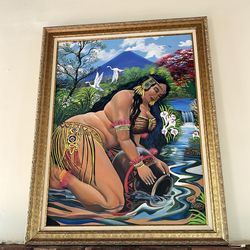 Nicaraguan woman in river painting