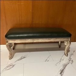 Leather nailhead bench- green