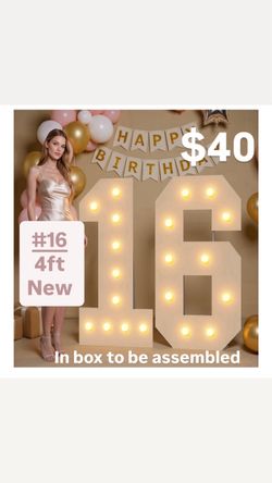 4FT 16 Light up Numbers with Warm Bulbs, Sweet 16 Party Decorations Foam Board Marquee Numbers, Assembly Needed, 16th Birthday Decorations for Girls B