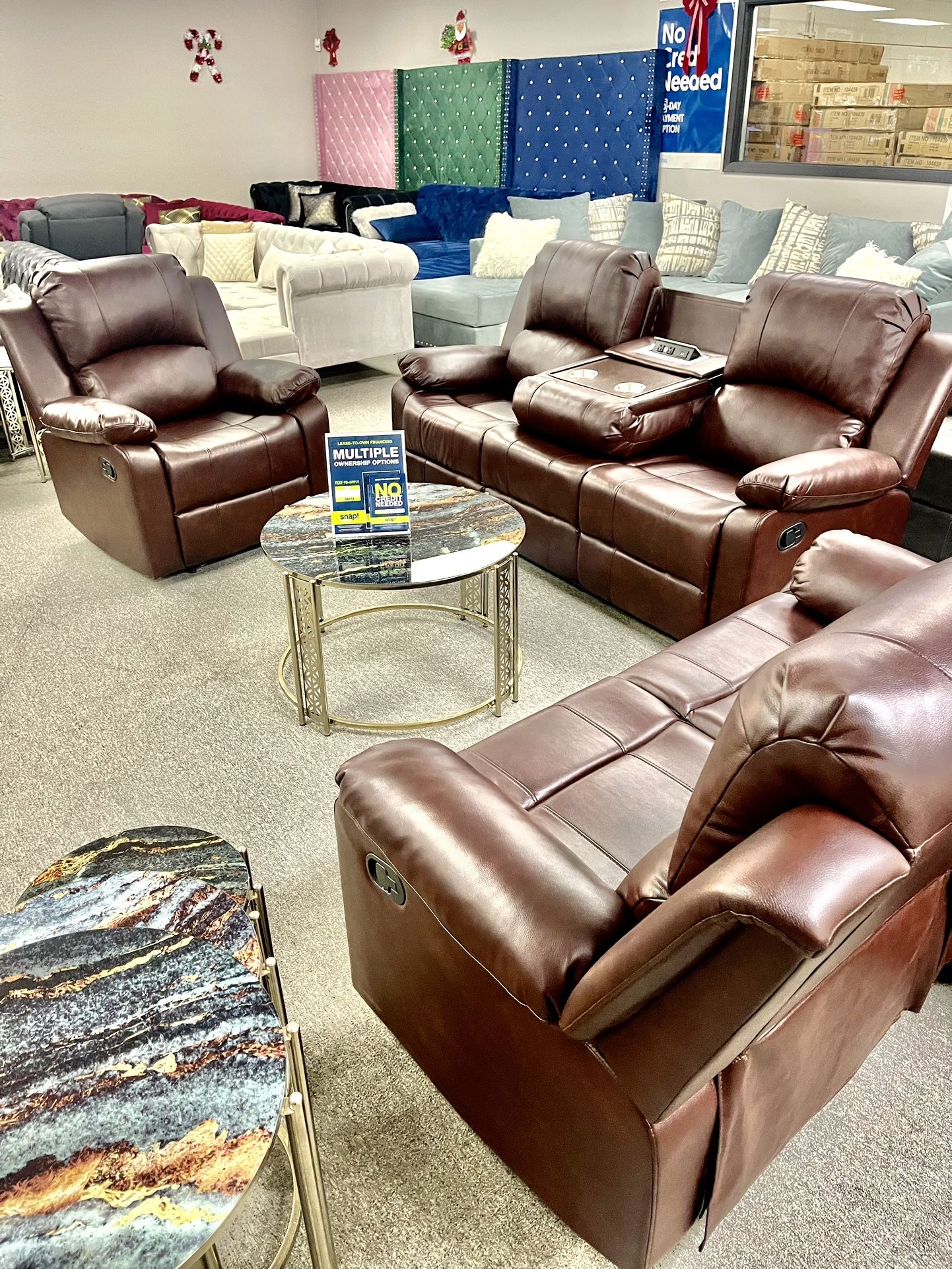 New In The Box π¦ Brown Leather Living Room Sofa Set 3pc - Delivery Available