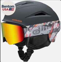 Odoland Size L Ski Helmet, Snowboard Helmet with Ski Goggles for Adults and Youth, Audio Compat