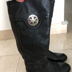 Torry Burch High Boots - Black Leather Size 5.5