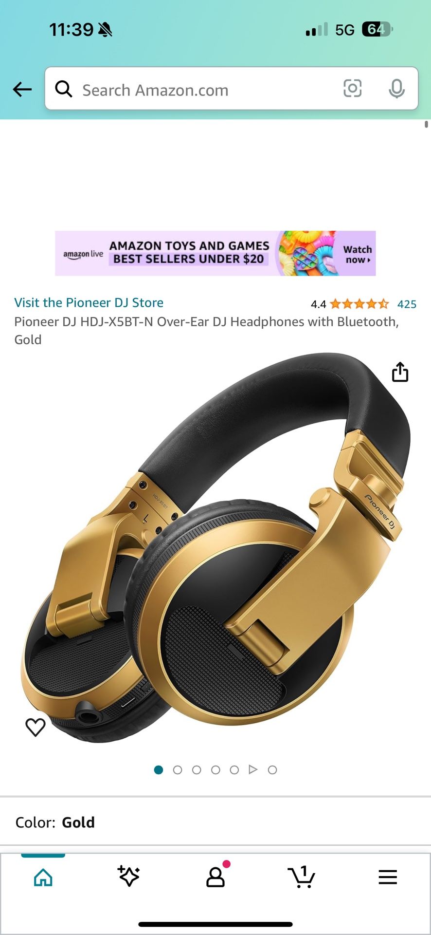 Pioneer DJ HDJ-X5BT-N Over-Ear DJ Headphones with Bluetooth, Gold