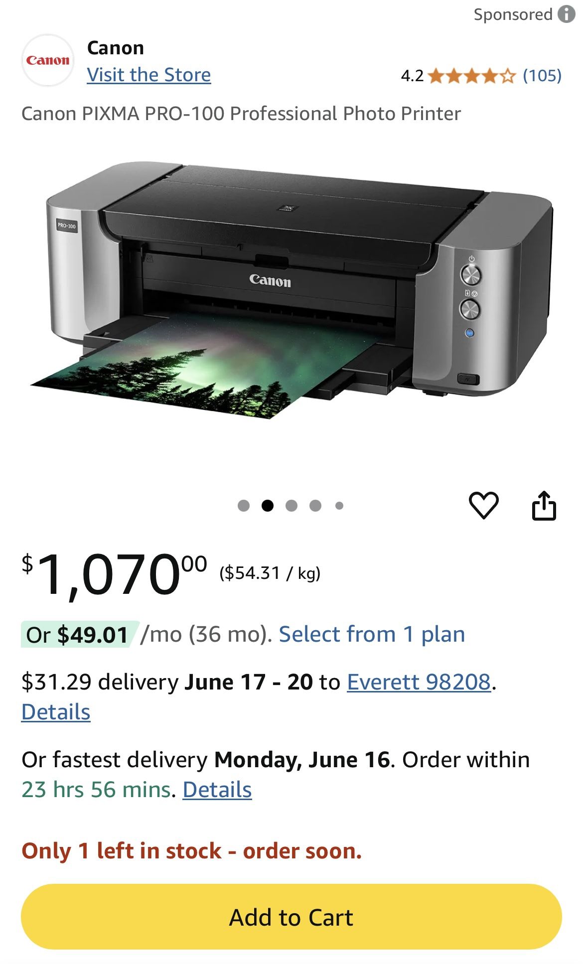 Canon Pixma Pro 100 Printer