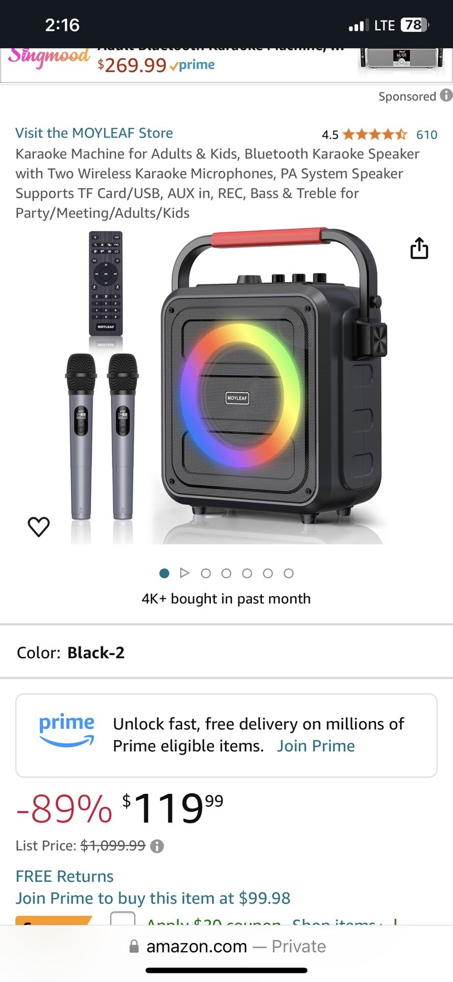moyleaf karaoke system with 2 microphones wireless 