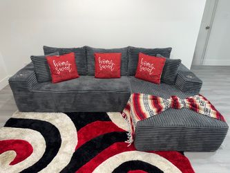 Comfy Dark Gray Corduroy Cloud/Boneless Sectional Sofa L-Shape... (DELIVERY AVAILABLE).