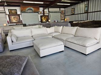 Modular Beige Sectional Couch w/ Ottoman – Delivery Available